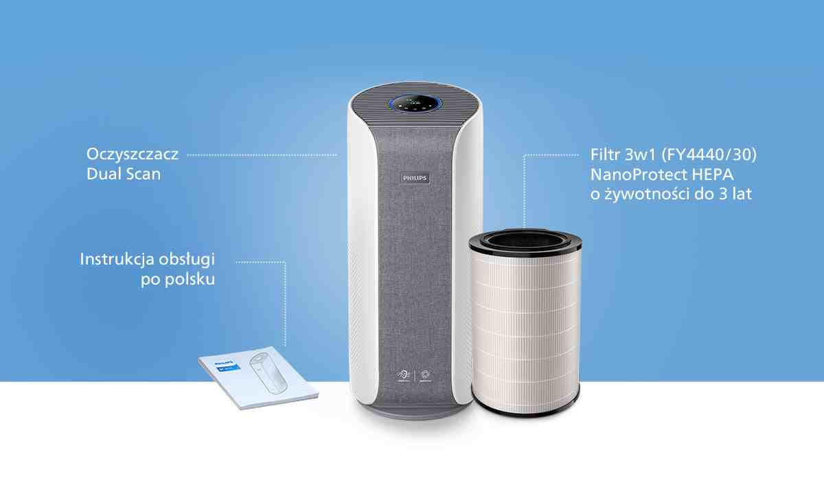 Opakowanie zawiera oczyszczacz, filtr oraz instrukcję obsługi. Opakowanie zawiera oczyszczacz, filtr oraz instrukcję obsługi.